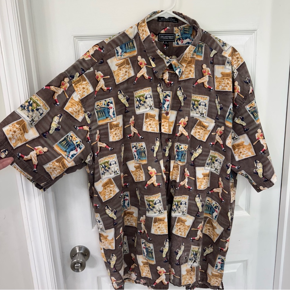 The Saturday Evening Post Vintage Baseball Men's 2XL Button Up Shirt